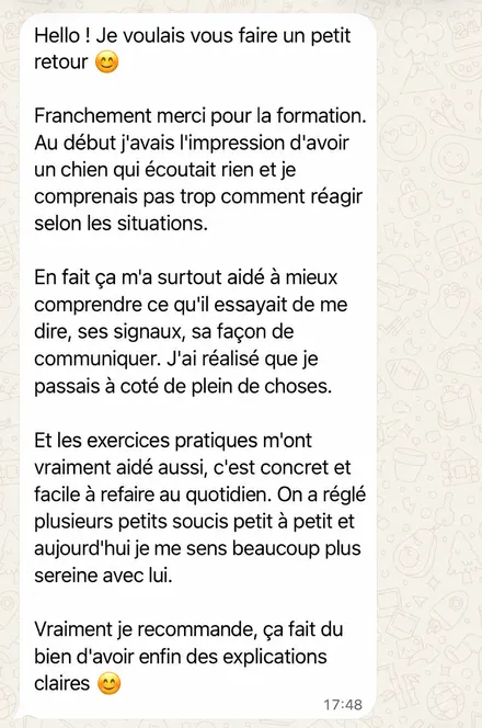 Message d'une famille accompagnée par L'École du Chien