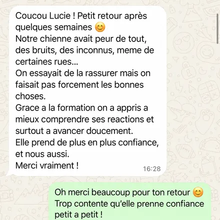 Message d'une famille accompagnée par L'École du Chien