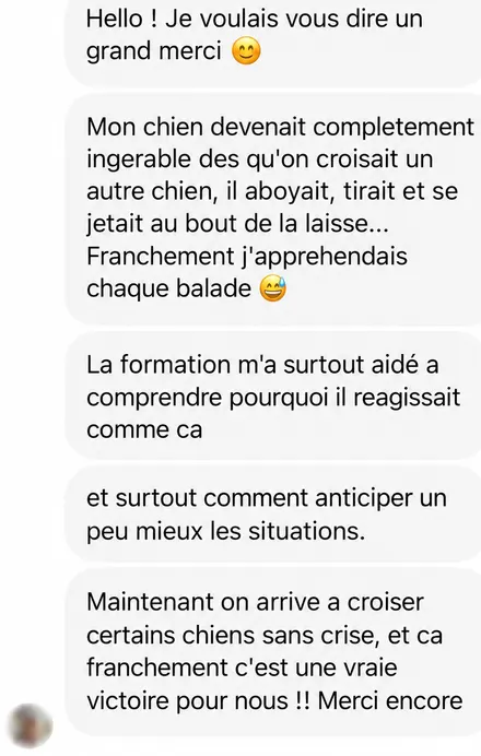 Message d'une famille accompagnée par L'École du Chien