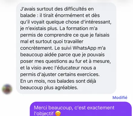 Message d'une famille accompagnée par L'École du Chien
