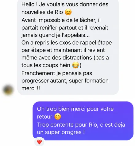 Message d'une famille accompagnée par L'École du Chien