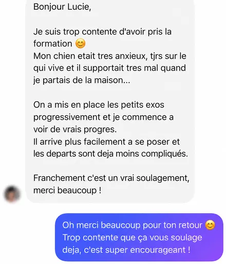 Message d'une famille accompagnée par L'École du Chien