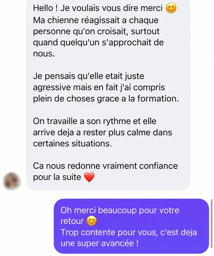 Message d'une famille accompagnée par L'École du Chien