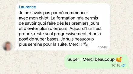 Message d'une famille accompagnée par L'École du Chien