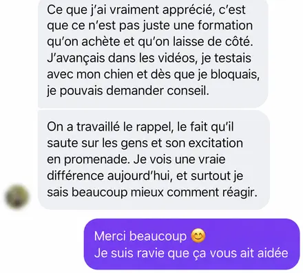 Message d'une famille accompagnée par L'École du Chien