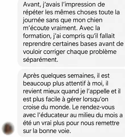 Message d'une famille accompagnée par L'École du Chien