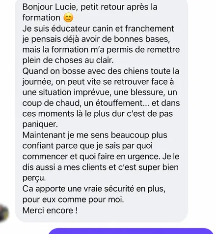 Message d'une famille accompagnée par L'École du Chien