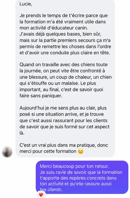 Message d'une famille accompagnée par L'École du Chien