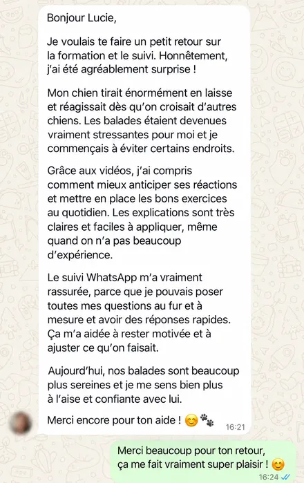 Message d'une famille accompagnée par L'École du Chien